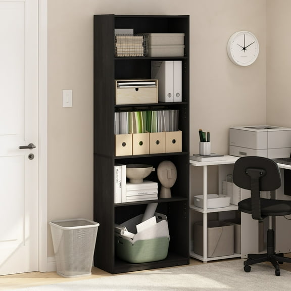 Furinno GEHRY 5-Tier Bookshelf with Adjustable Shelves in Darkwood