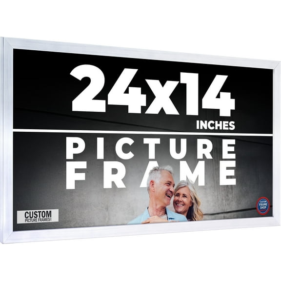 24x14 Frame Silver Stainless Steel Solid Wood Picture Frame | 0.75 Inch Moulding Width | Includes