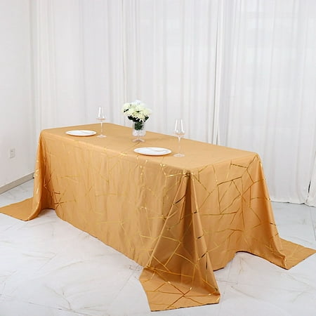 

BalsaCircle 90 x 132 Gold Metallic Geometric Design Polyester Rectangle Tablecloth Event