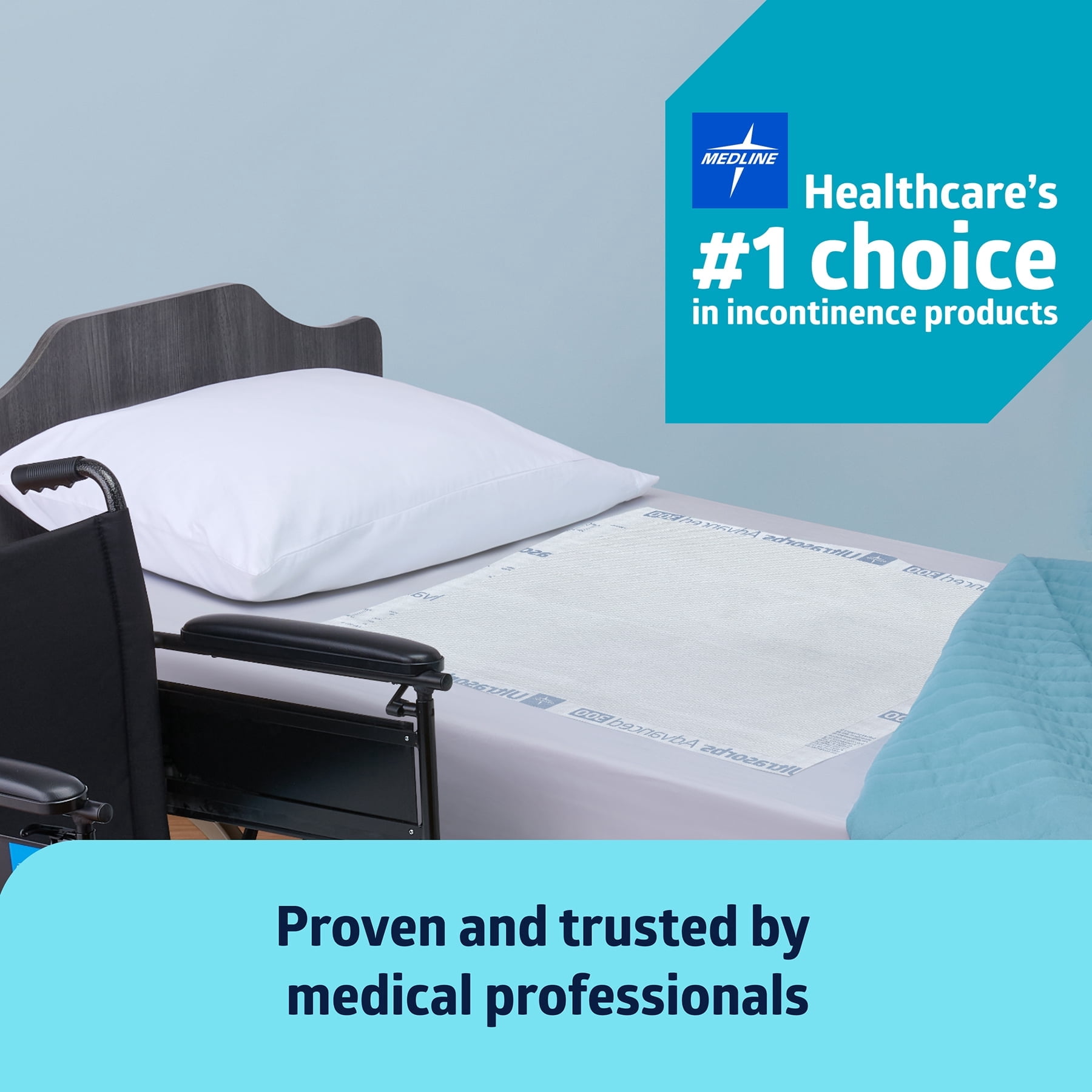 Medline Advanced Premium Ultrasorbs Disposable Adult Bed Pads, For Incontinence, Furniture, or Pets, Super Absorbent, 40 x 57in, 60 Count