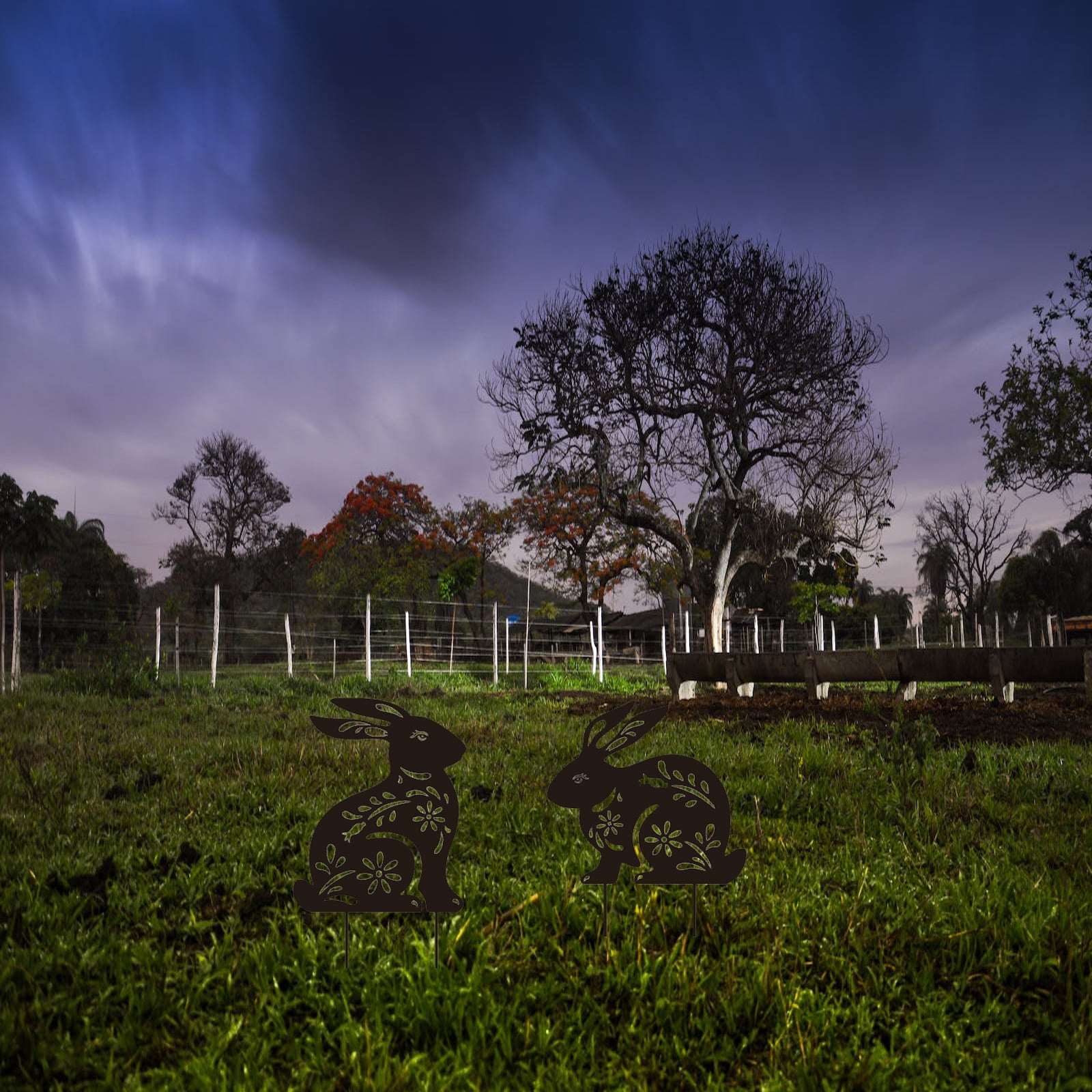 2 Peice Bunny Yard Sign,Metal Animal Yard Decor,Easter Bunny Lawn Signs with Stakes,Realistic Rabbits Decoration for Garden Lawn Pathway,Outdoor Metal Animals Silhouette Art Decor