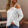 thumbnail image 3 of Posijego Sequins Long Sleeve Tops for Women Cold Shoulder Party Formal Blouses Sparkly Shiny Elegant Tunic Shirts, 3 of 9