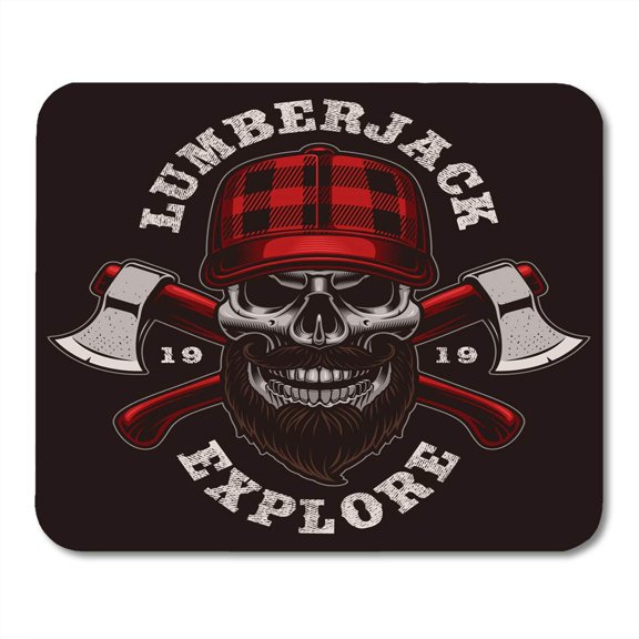 SIDONKU Beard Colorful Axeman Lumberjack Skull Design on Dark Axes Checkered Mousepad Mouse Pad Mouse Mat 9x10 inch