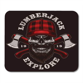 SIDONKU Beard Colorful Axeman Lumberjack Skull Design on Dark Axes Checkered Mousepad Mouse Pad Mouse Mat 9x10 inch