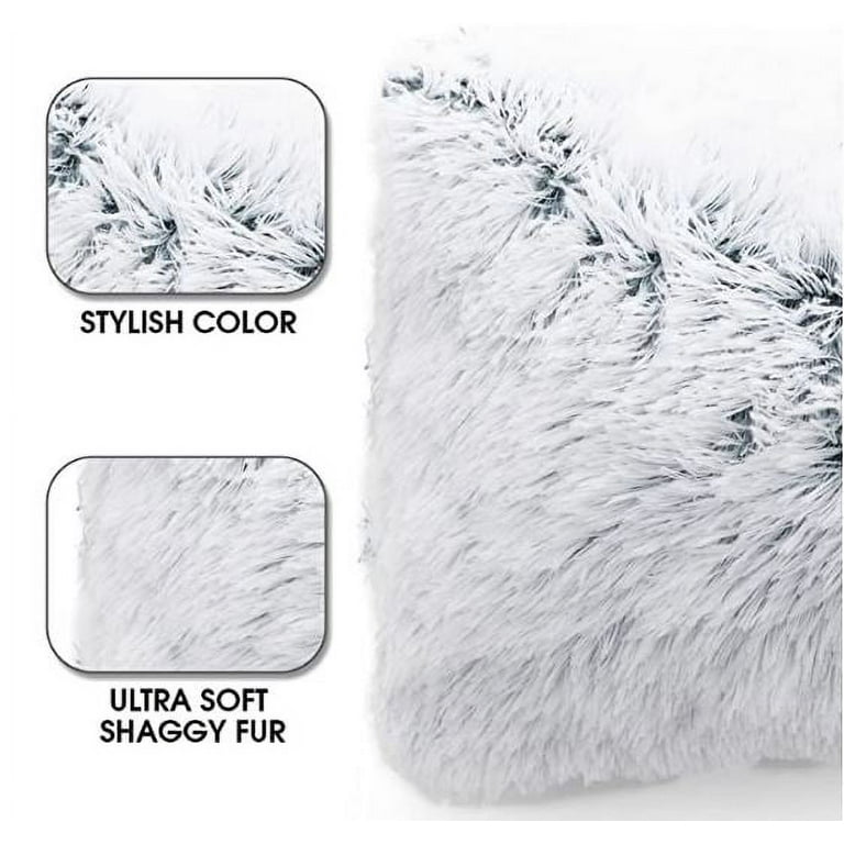 Cheer Collection Super Soft Shaggy Long Hair Throw Pillows Set Of 2 -  Silver (18 X 18) : Target