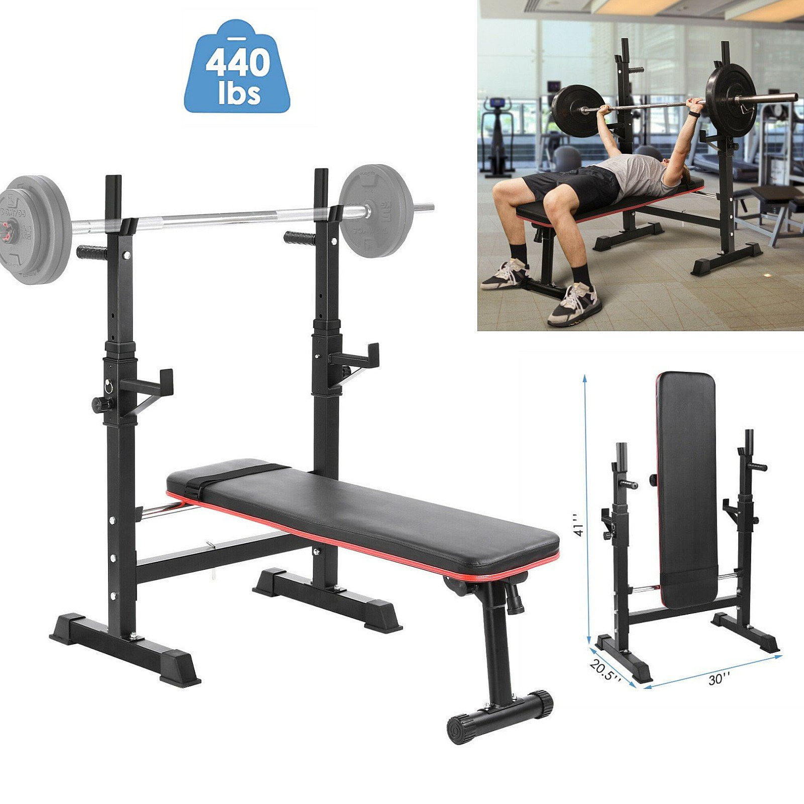 Compact and Save Room Adjustable Weight Bench with Rack Foldable Workout Exercise Fitness Bench and Squat Rack for Home Gym Full Body Multi-Function Workout 