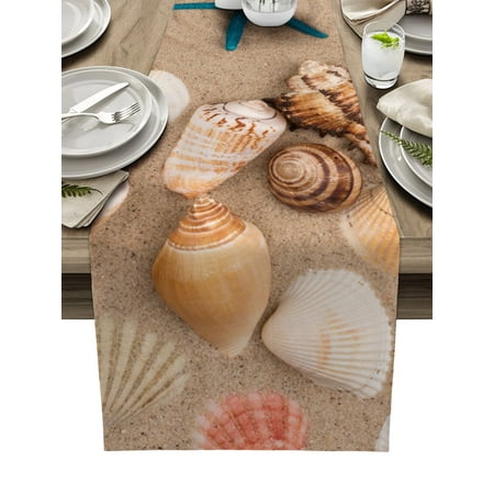 

Ocean Beach Starfish Shell Table Runner Wedding Decoration Home Dinner Table Decor Cotton Linen Table Runner