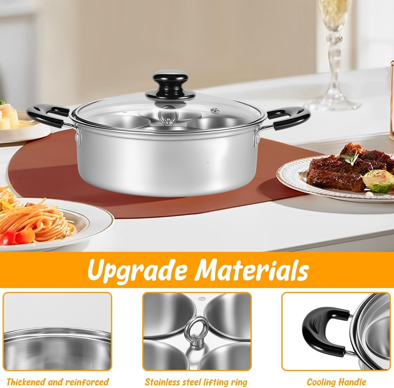 2pcs Egg Poacher Stainless Steel Poached Egg Maker Pot Egg Poaching Pan with 4 Cups Poached Egg Cooker Pot Multipurpose Stovetop Egg Poacher Pot for Induction Cooktop Gas Cooktop