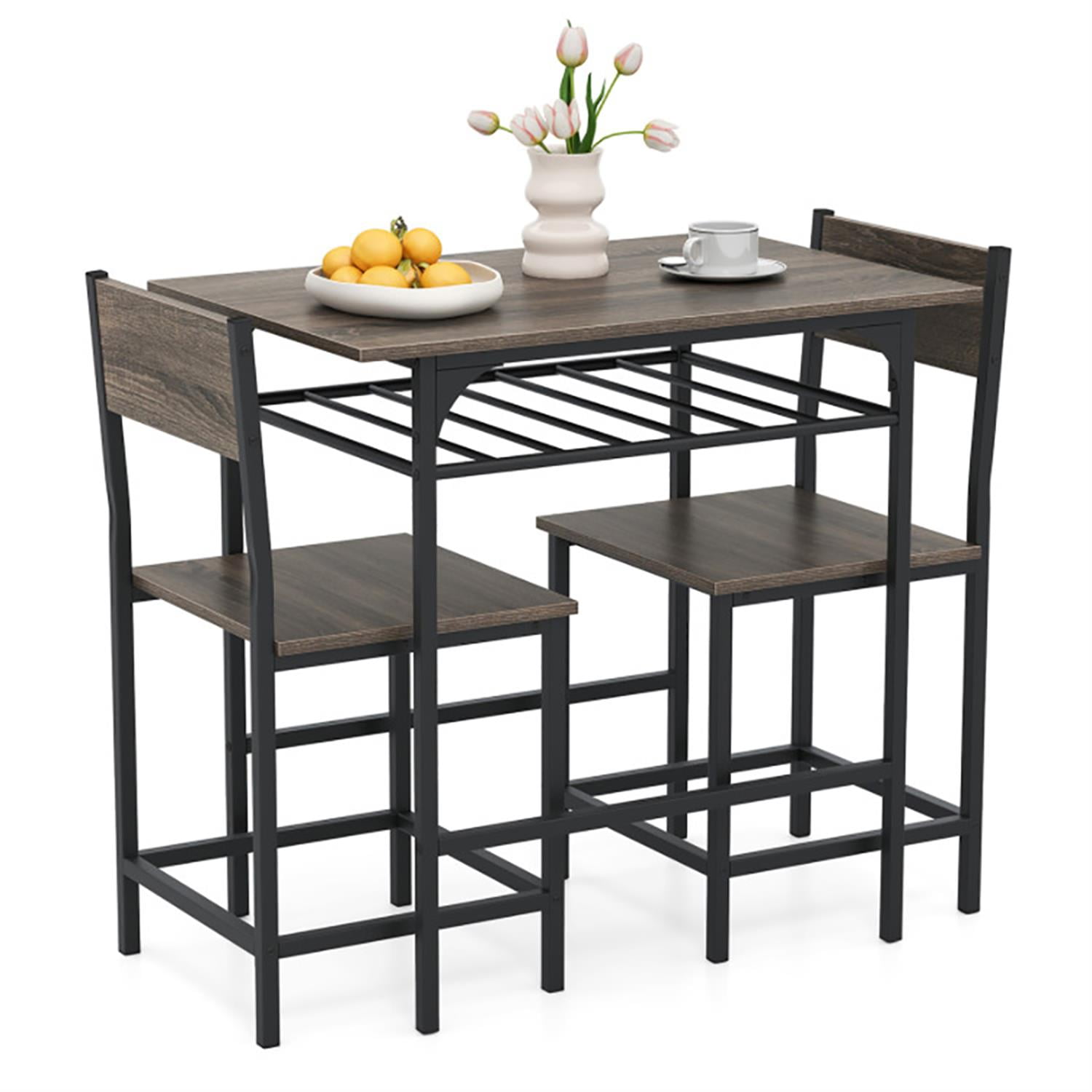 Demi Bonn 3-Piece Dining Table Set with 2 Chairs, 31" Kitchen Table with Metal Frame and Storage Rack, Perfect for Small Space, Gray