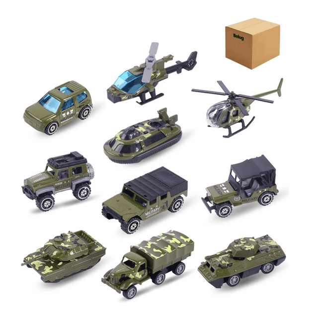 Carros De Juguete 10 Pz Belug, Verde Militar