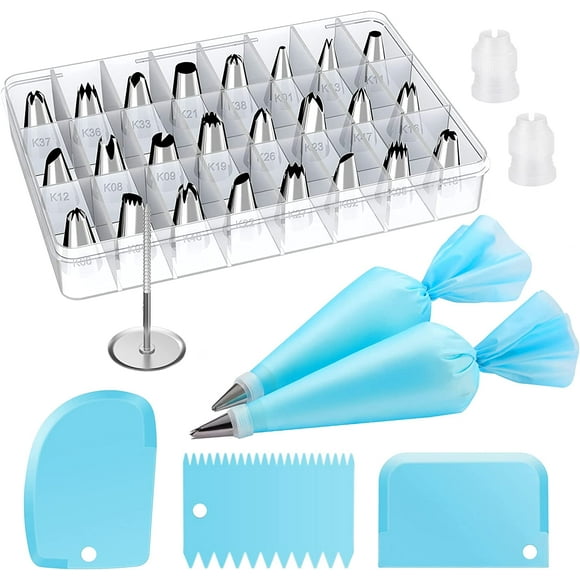 G Need Blue-Kootek 32 Piece Piping Bags and Tips Set with 24 Piping Tips, 2 x 12 Inch Reusable Piping Bags, Reusable Piping Bags and Tips, Cake Decorating Kit