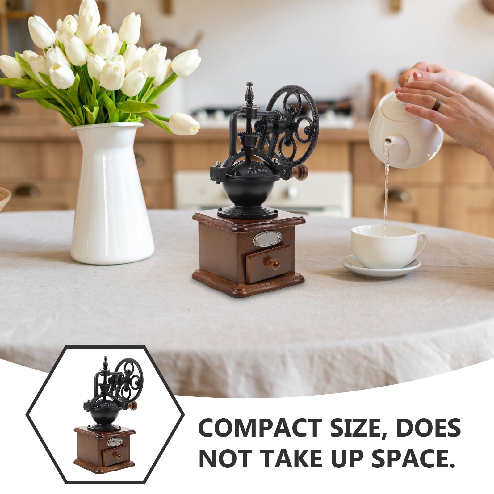 Tineasur Manual Coffee Bean Grinder Iron Wood Black for Adults Rich Aroma