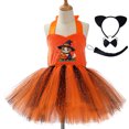 thumbnail image 6 of YLYL Kids Girls Halloween Costume Cute Kitty Pumpkin Print Halter Tutu Dress Set with Bow Tie Ears Tail, 6 of 9