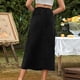 thumbnail image 5 of Falda vaquera Prolriy para mujer, estilo europeo y americano, informal, moderna, de cintura alta, fina, de corte acampanado, color negro, talla XS, 5 of 5