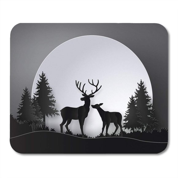 POGLIP Black Deer in Forest Full Moon The Do Same and Craft Horn Antler Mousepad Mouse Pad Mouse Mat 9x10 inch