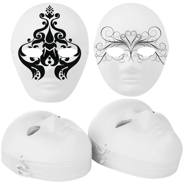30 máscaras blancas de bricolaje, 2 estilos de máscaras de papel maché en blanco para hombres y mujeres, máscaras de cara completa con correa elástica, máscaras de arte en blanco para mascaradas, proy