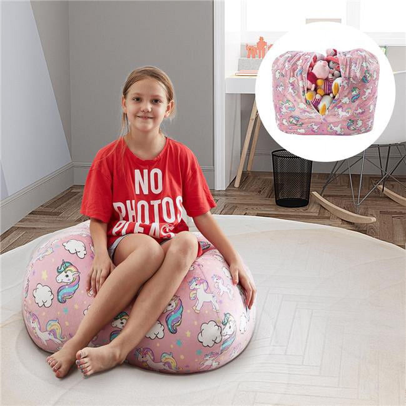Kids Stuffed Animal Storage Bean Bag with Carrying Handle Sturdy Cotton Bean  Bag Cover Perfect for Toys and Clothes Kids Gift (32'')-unicorn