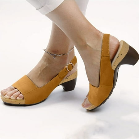 

LBS Sandals for Women Elegant Comfortable Open Toe Low Chunky Heel Sandals