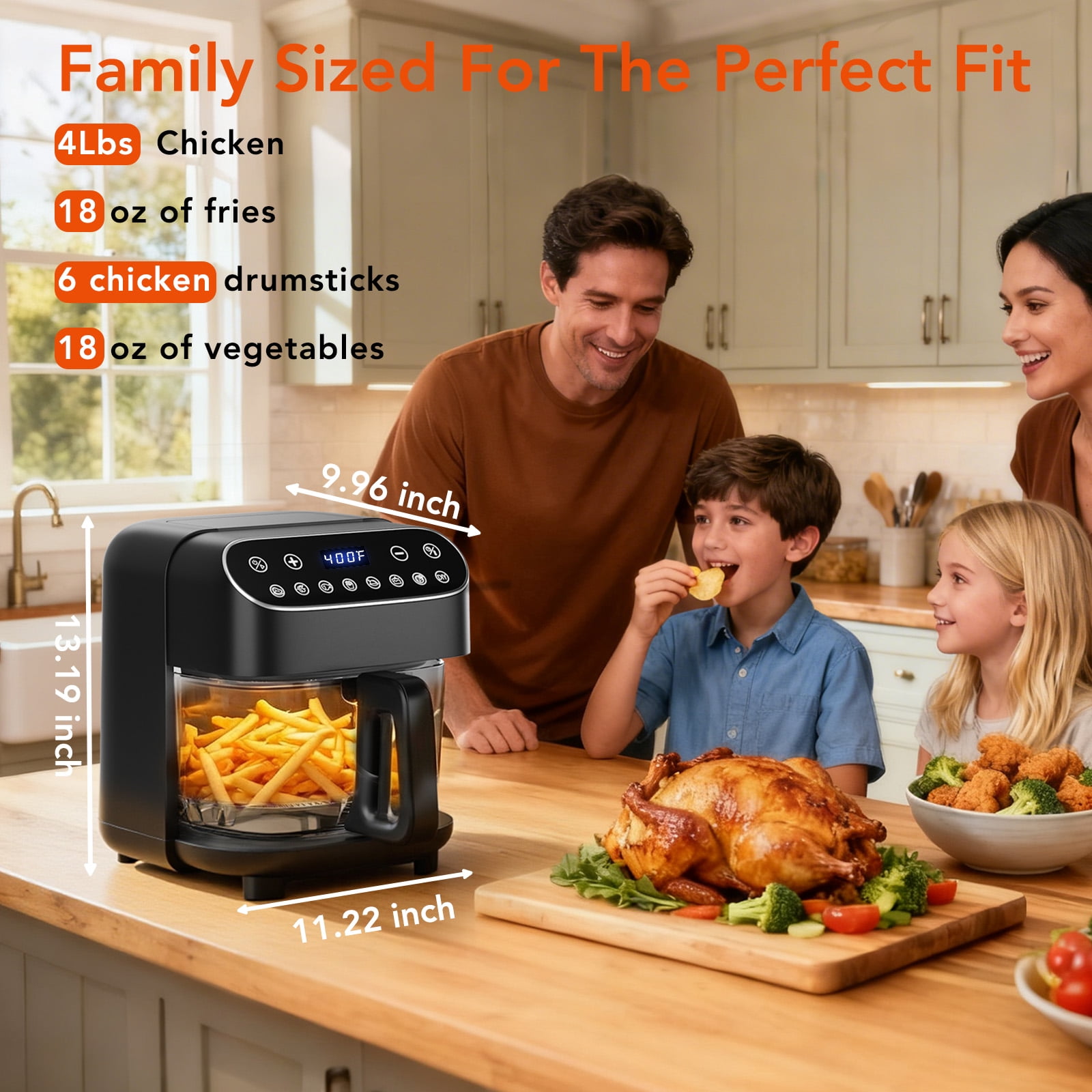 KNDKO 8-in-1 High Glass Air Fryer, Roast, Reheat, Dehydrate & Fries, PFAS-Free Non-Stick & Coating-Free, 4.5QT Compact Design, 400°F Max Temp with View Window & Dishwasher Safe Parts