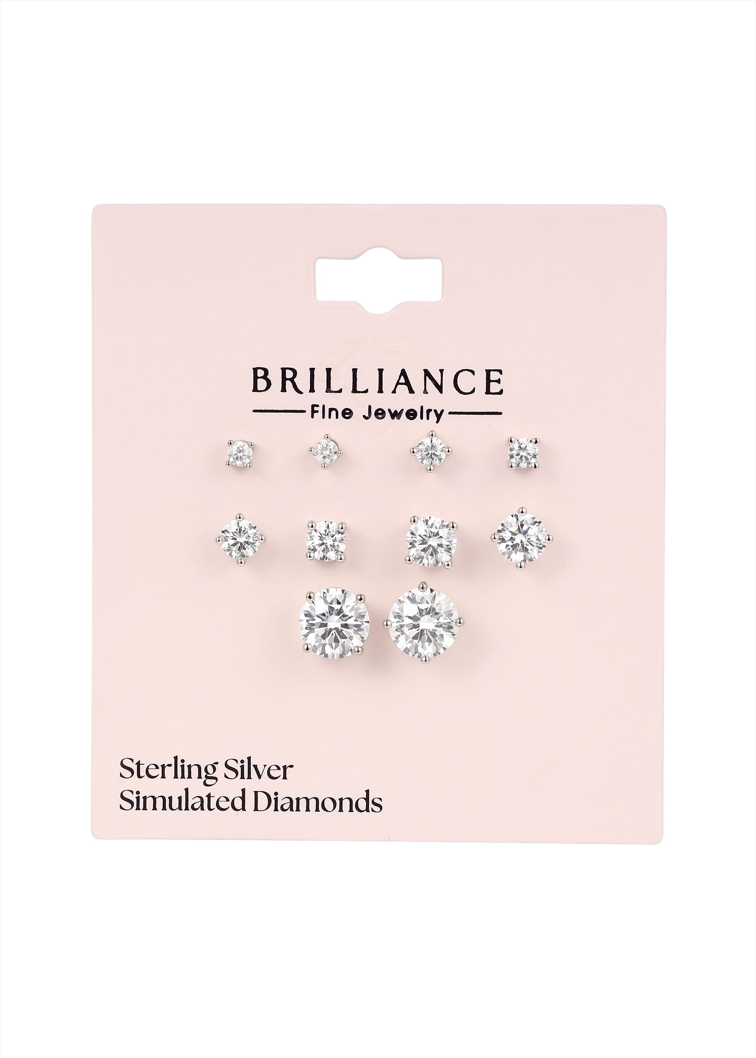 Brilliance Fine Jewelry Women's Simulated Diamond 5 Pair Round Earrings in Sterling Silver