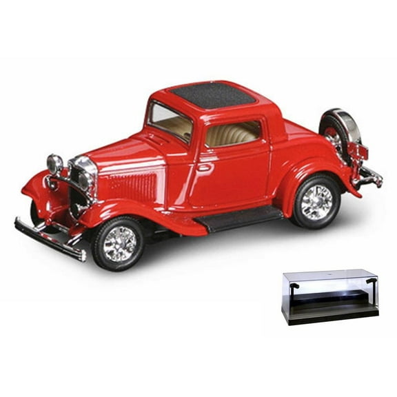 Diecast Car w/LED Display Case - 1932 Ford 3-Window Coupe, Red - Yatming 94231 - 1/43 Scale Diecast Model Toy Car