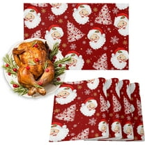 Red Christmas Placemats Set of 4, Santa Claus Merry Christmas Tree Heat Resistant Washable Table Place Mats Winter Snowflake Cotton Table Linens Party Holiday Decor for Kitchen Dining Outdoor Indoor