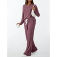 thumbnail image 4 of Womens 2 Piece Lounge Sets Fall Henley Neck Sweater Matching Sweat Suits Comfy Pajamas Clothes Pockets Wine Red S, 4 of 7