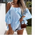 thumbnail image 2 of Mujeres Casual Cuello Cuadrado Media Manga Sin Tirantes Blusa Sólida Pullover Tops Camisas Fridja hjk2653, 2 of 9