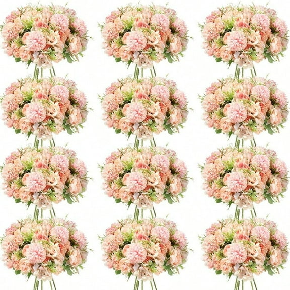 Artificial Flowers Artificial Peonies Silk Flowers Faux Peony Fake Peony Silk Hydrangea Bouquet For Wedding Table Centerpiece Floral Vase Decor Light Pink12 Bundles