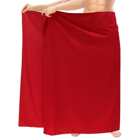 HAPPY BAY Men's Pareo Regular Swimsuits Sarong Long Swim Beach Wrap One Size Plain, Red Summer Vacation Aloha