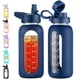 thumbnail image 1 of Botella de agua CIVAGO de vidrio de 950 ml con pajita, asa y 2 tapas, color azul marino, 1 of 7