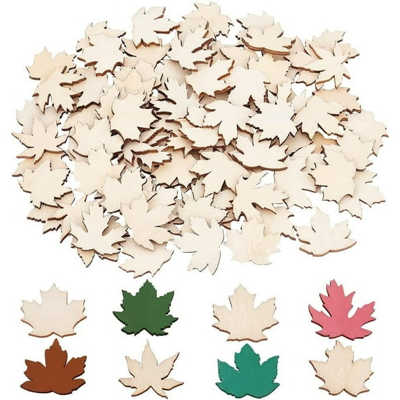 99pcs Wooden Maple Leaf Cutouts Unfinished Blank Wood Slices Maple Leaves Wood Pieces Wooden Cutout Ornaments for DIY Crafting Gift Tags Autumn Party Decorations for diy
