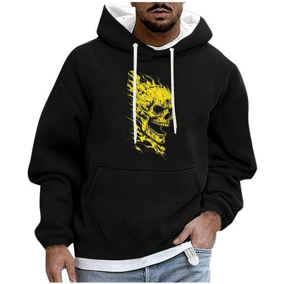 Cavosen Halloween Hoodie for Men Big and Tall Long Sleeve Loose Hoodie with Pocket Graphic Stretch Drawstring Sweatshirt Windproof Casual Tops