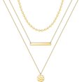 thumbnail image 1 of Collares en capas de oro para mujer, chapados en oro de 14 quilates, perlas de barra de revestimiento múltiple, disco, luna, mariposa, medallón, gargantilla ajustable en capas delicadas, 1 of 2