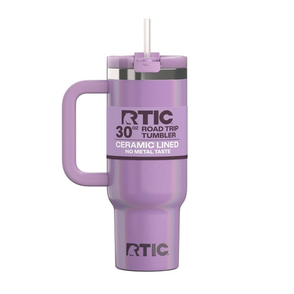 RTIC 30 oz Ceramic Lined Road Trip Tumbler, Leak-Resistant Straw Lid, Lavender Glitter