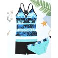 thumbnail image 5 of Jowowha Kids Big Girls Pinata Three Piece Tankini Set Floral Top Shorts Bottoms Beach Sports Bathing Blue 10, 5 of 8