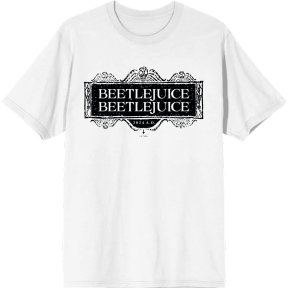 Beetlejuice Beetlejuice Black Sign Logo Adult White Crew Neck Short Sleeve Tee-3XL