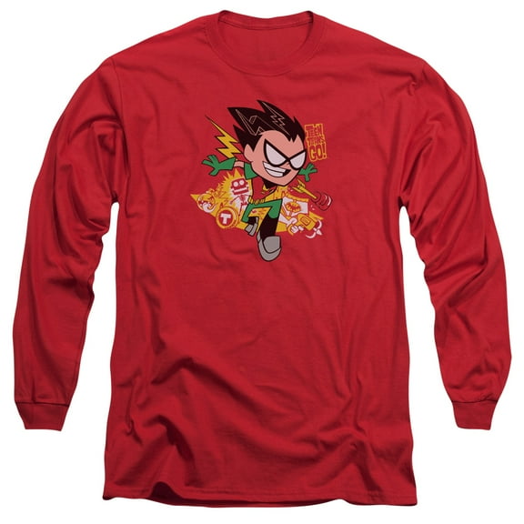 Teen Titans Go Robin Long Sleeve Adult 18/1 T-Shirt Red