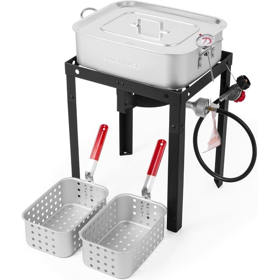 MY.58,000 BTU Outdoor Fish Fryer with Baskets and Lid, 18 Qt. Propane Deep Fryer and 2 Inner Baskets, Ideal for Frying Fish, Chicken Wings, French Fries