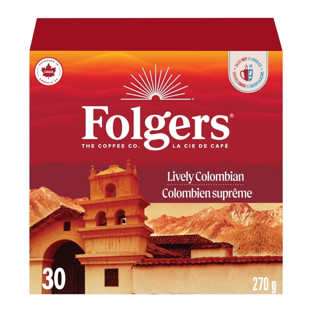 Folgers Lively Colombian Medium Roast K-Cup Coffee Pods, 30 Pods