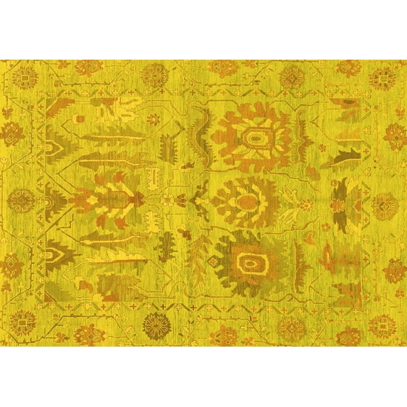 Ahgly Company Machine Washable Indoor Rectangle Oriental Yellow Traditional Area Rugs, 4' x 6'