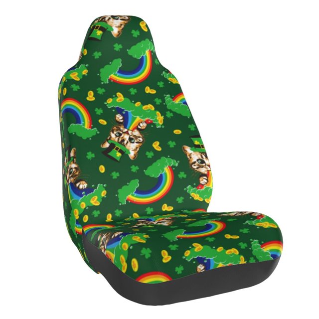 Wukai Cat St Patrick's day Full Set Car Seat Covers with Soft Padding Universal Auto Front Seats Protector and Cushion Mat