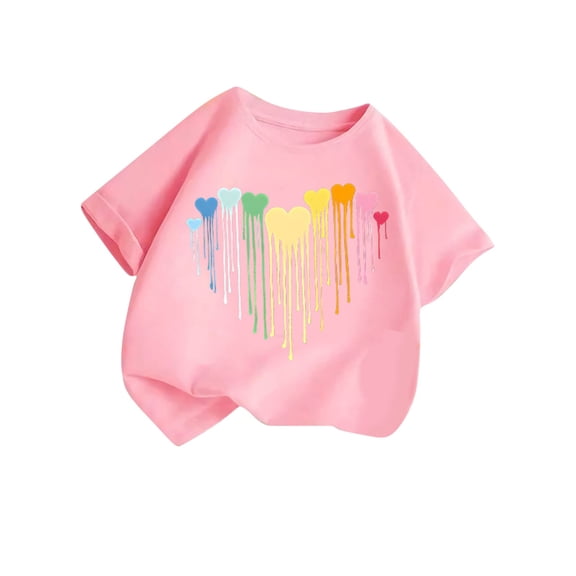 WRKEKC Girls T-Shirts, Summer Tops for Girls, Boys' and Girls' Summer Trendy Printed Round Neck Comfortable Loose Short Sleeve Blouse