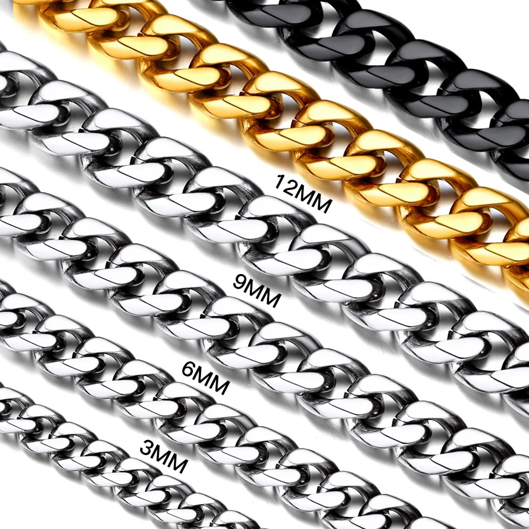 Suplight Mens Gift Hip Hop Necklace 9mm Miami Unisex Curb Cuban Link Chain, 316L Stainless Steel