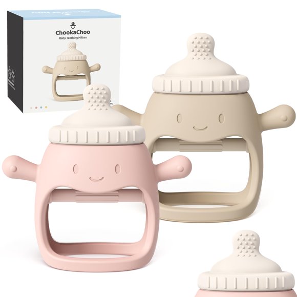 ChooKaChoo Paquete de 2 mitones de silicona para dentición de bebé, libres de BPA
