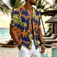 thumbnail image 2 of Uwinwear Men's Linen Cotton Short Sleeve Button Up V Neck Shirts Lightweight Tops Hawaiian Summer Beach Printed Casual Shirts Breathable Casual Wear,Yellow,M, 2 of 8