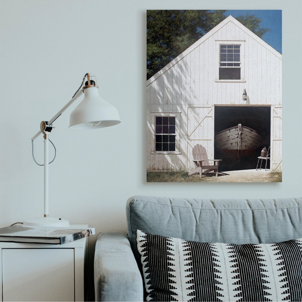 Stupell Industries Boat Behind Barn Door Rural Realistic Painting Canvas Wall Art Design by Zhen-Huan Lu, 36" x 48"