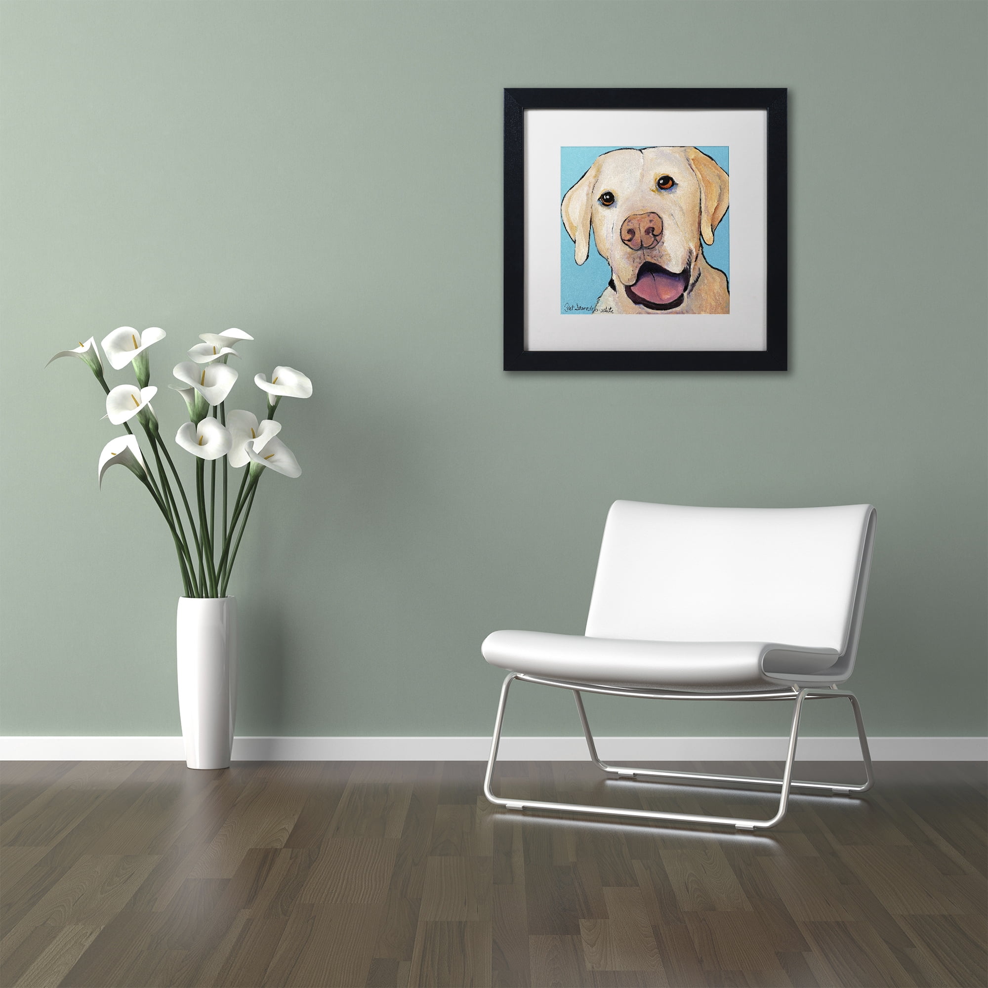Trademark Fine Art "Lucky Dog Canvas Art" Canvas Art by Pat Saunders-White, White Matte, Black Frame