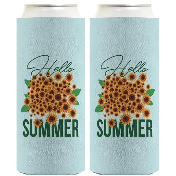 Summer Decorations For Office Hello Summer Sunflowers 2-Pack Ultra Slim Can Thermocoolers