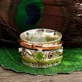 thumbnail image 2 of Peridot Silver Spinner Ring, 925 Sterling Silver & Brass Peridot Spinner Ring, Handmade Flower Design Ring, Textured Band Ring Boho Rings, 2 of 9